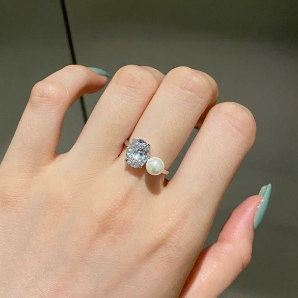 Wholesale Women's 925 Sterling Silver Ring With Geometric Pattern And Pearl Zircon Electroplated Design