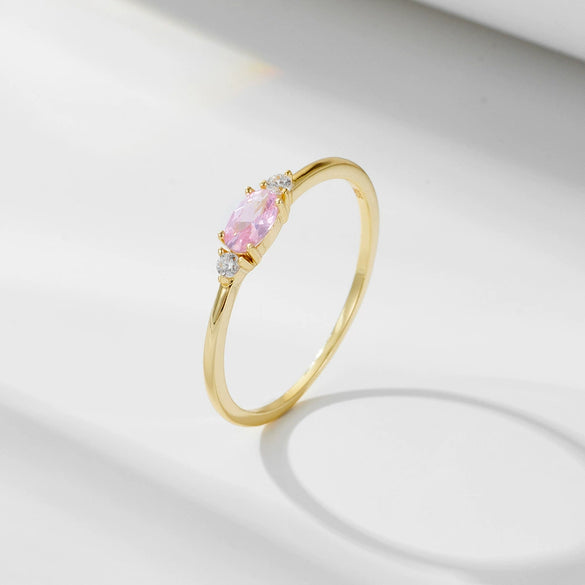 Wholesale Women's Sterling Silver Ring With Pink Zircon And Geometric Design Retro Luxury Style