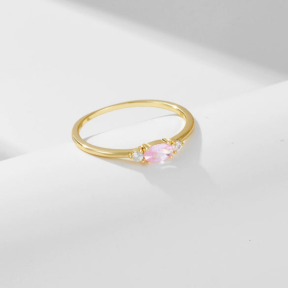 Wholesale Women's Sterling Silver Ring With Pink Zircon And Geometric Design Retro Luxury Style