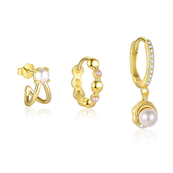 Wholesale Women's 925 Sterling Silver Round Beads Geometric Design Electroplated Earrings