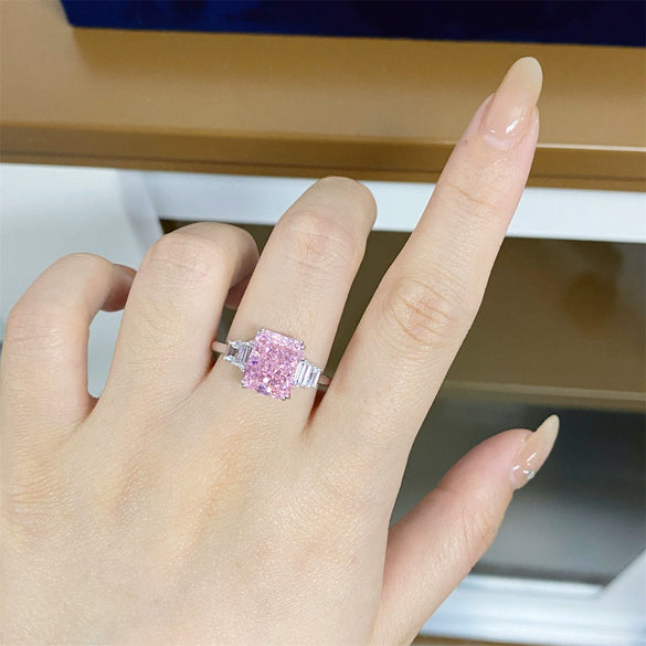 Wholesale Women's 925 Sterling Silver Square Geometric Design Ring With Ice Flower Cut Zircon Simulation Diamonds And Electroplating Treatment