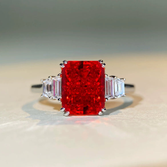 Wholesale Women's 925 Sterling Silver Square Geometric Design Ring With Ice Flower Cut Zircon Simulation Diamonds And Electroplating Treatment