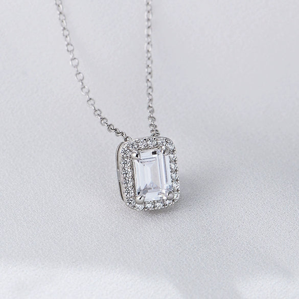 Wholesale Women's Sterling Silver Square Zircon Cross Chain Necklace Set With Precious Stones Geometric Style