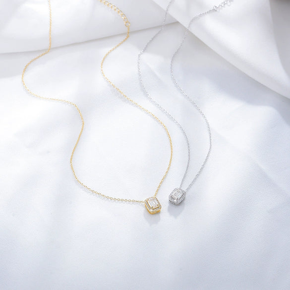 Wholesale Women's Sterling Silver Square Zircon Cross Chain Necklace Set With Precious Stones Geometric Style