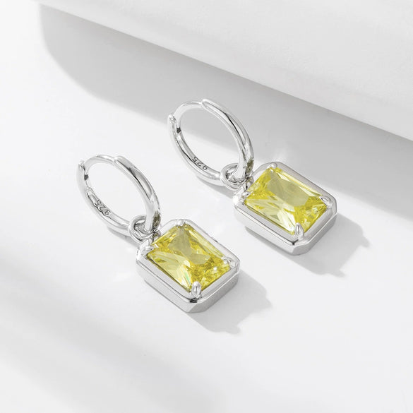Wholesale Women's Sterling Silver Square Zircon Inlaid Geometric Tassel Pendant Earrings