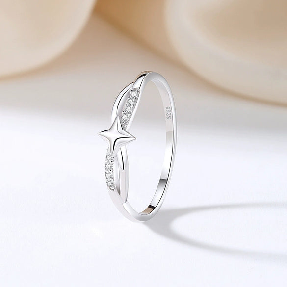Wholesale Women's Sterling Silver 925 Star Pattern Ring With Electroplating