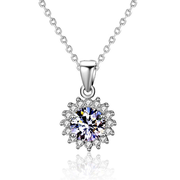 Wholesale Women's 925 Sterling Silver Sunflower Pendant Necklace With Mosan Diamond And Electroplating
