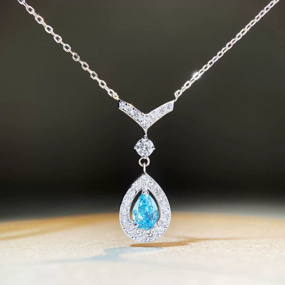 Wholesale Women's 925 Sterling Silver Water Drop Pendant Necklace With Geometric Design And Electroplating Treatment Ochain