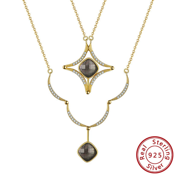 Wholesale Women's 925 Sterling Silver Yshaped Necklace With Geometric Zircon Pendant And Electroplating