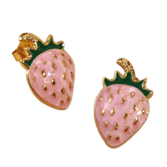 Wholesale Women's Strawberry Oil Drop Stainless Steel Earrings Fruit Pattern Dripping Oil Process