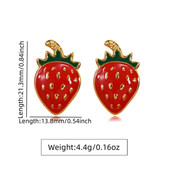 Wholesale Women's Strawberry Oil Drop Stainless Steel Earrings Fruit Pattern Dripping Oil Process