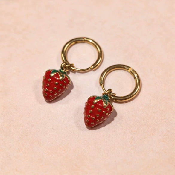 Wholesale Women's Strawberry Stainless Steel Vacuum Plated Earrings With Cute Style