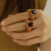 Wholesale Women's Street Style Geometric Zircon 316L Stainless Steel 18K Gold Plated Nonfading Ring Jewelry