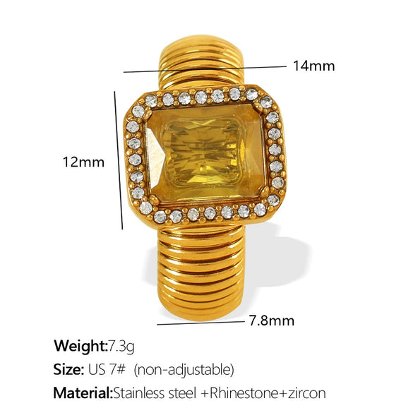 Wholesale Women's Street Style Geometric Zircon 316L Stainless Steel 18K Gold Plated Nonfading Ring Jewelry