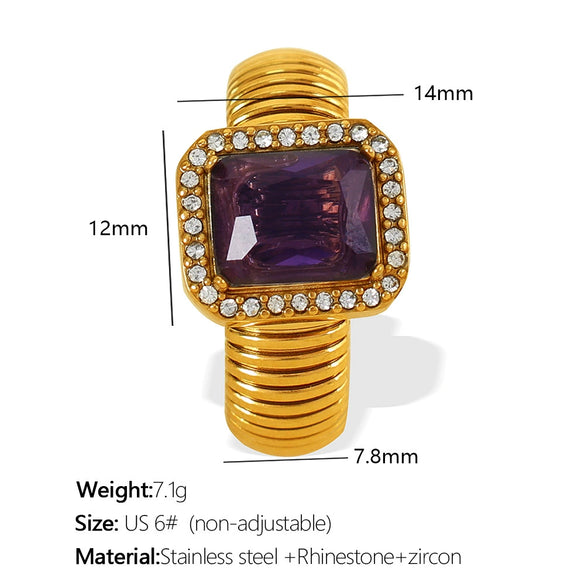Wholesale Women's Street Style Geometric Zircon 316L Stainless Steel 18K Gold Plated Nonfading Ring Jewelry