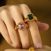 Wholesale Women's Street Style Geometric Zircon 316L Stainless Steel 18K Gold Plated Nonfading Ring Jewelry