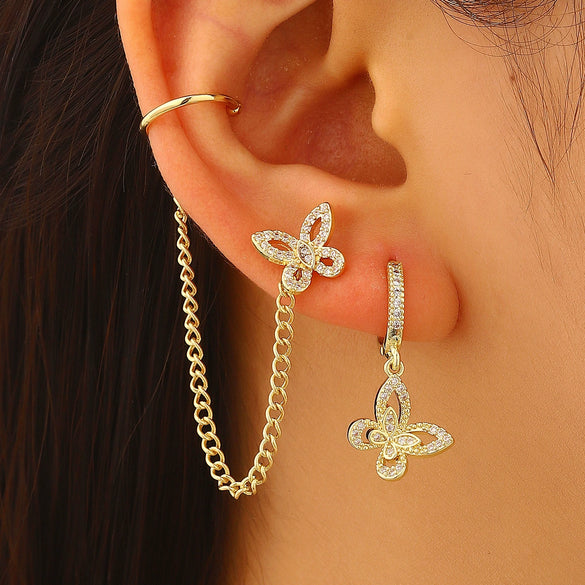 Wholesale Women's Street Style Minimalist Electroplated Environmentally Friendly Copper Earrings With Microinlaid Zircon Flowers Butterfly Animal Zodiac Drop Shape Designs