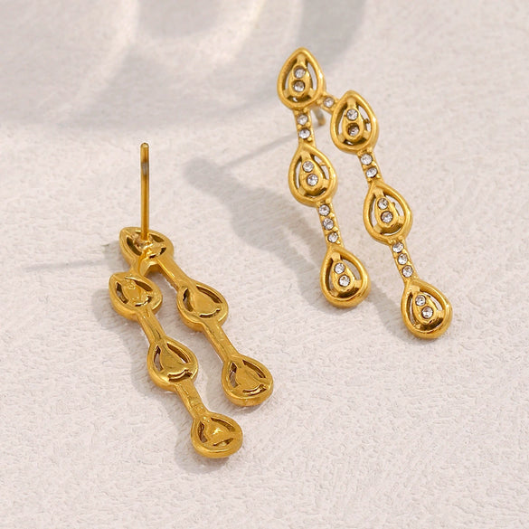 Wholesale Women's Stylish Minimalist Personality Stainless Steel Electroplated 18K Gold Drop Shape Zircon Earrings