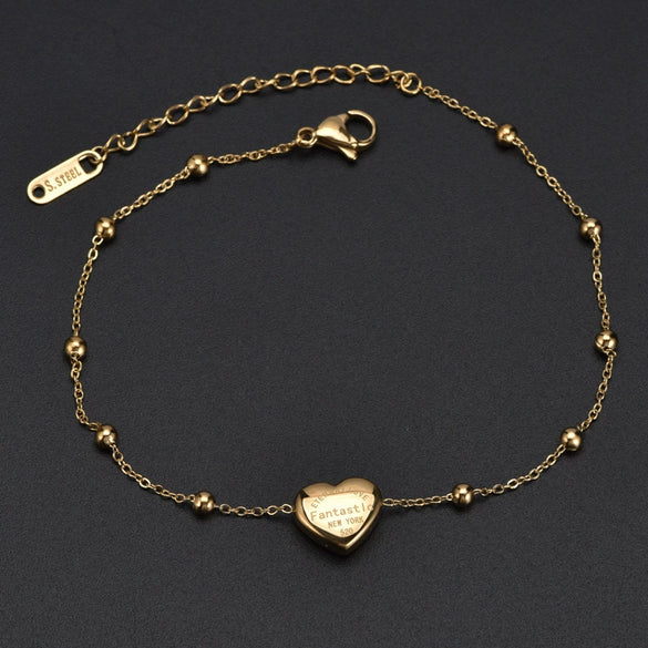 Wholesale Women's Summer Titanium Steel Anklet With Simple Bead Chain Love Heart And Star Design