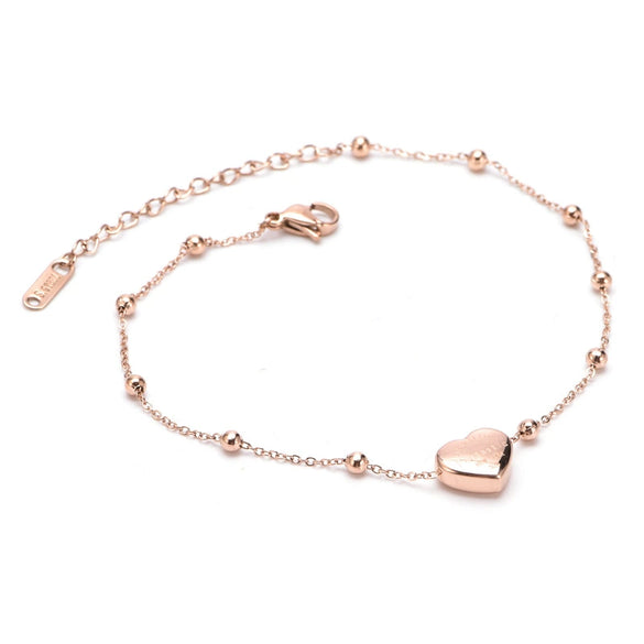 Wholesale Women's Summer Titanium Steel Anklet With Simple Bead Chain Love Heart And Star Design