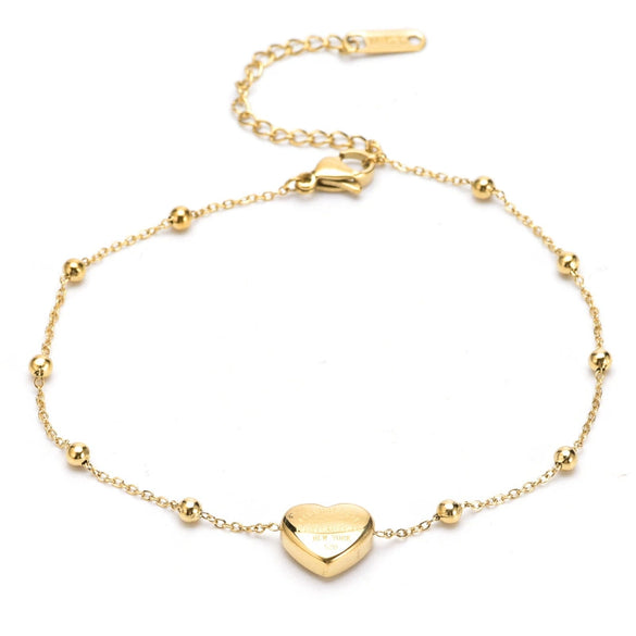 Wholesale Women's Summer Titanium Steel Anklet With Simple Bead Chain Love Heart And Star Design