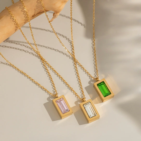 Wholesale Women's Summer Waterproof Necklace Accessories Jewelry Inlaid Zircon With Geometric Shape Stainless Steel Electroplating