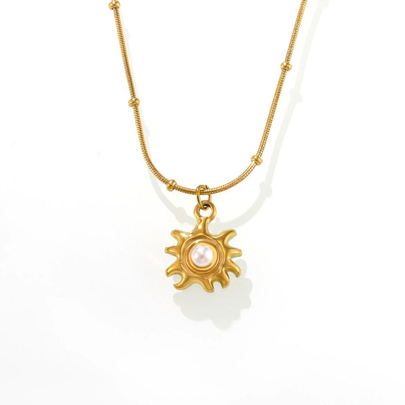 Wholesale Women's Sunflower Beads Collarbone Necklace Stainless Steel Plated 18K Gold Color Electroplated Geometric Light Luxury Style