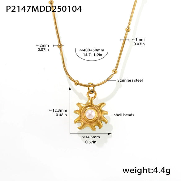 Wholesale Women's Sunflower Beads Collarbone Necklace Stainless Steel Plated 18K Gold Color Electroplated Geometric Light Luxury Style