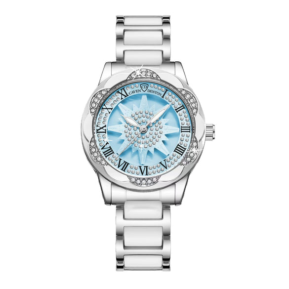 Wholesale Women's Sunflower Ceramic Quartz Watch With Alloy Strap Stainless Steel Buckle Mineral Reinforced Glass Mirror Round Dial And Spiral Crown