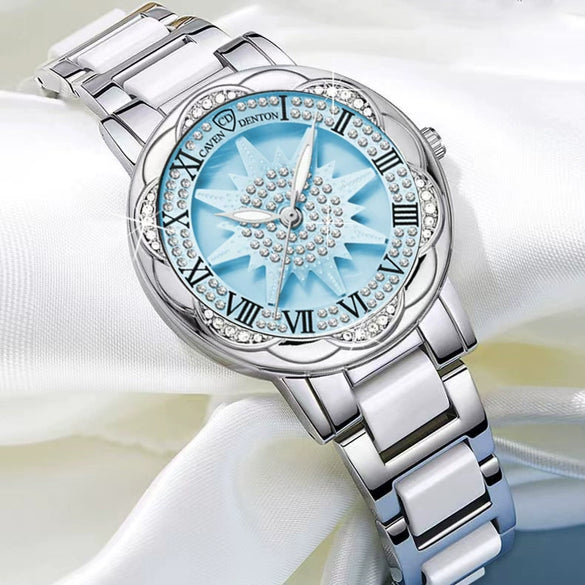 Wholesale Women's Sunflower Ceramic Quartz Watch With Alloy Strap Stainless Steel Buckle Mineral Reinforced Glass Mirror Round Dial And Spiral Crown