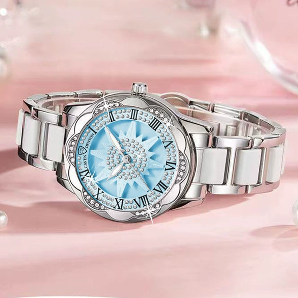 Wholesale Women's Sunflower Ceramic Quartz Watch With Alloy Strap Stainless Steel Buckle Mineral Reinforced Glass Mirror Round Dial And Spiral Crown