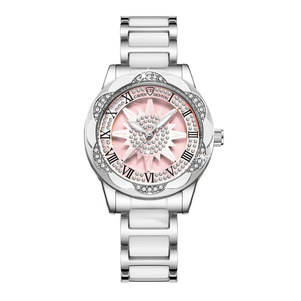 Wholesale Women's Sunflower Ceramic Quartz Watch With Alloy Strap Stainless Steel Buckle Mineral Reinforced Glass Mirror Round Dial And Spiral Crown