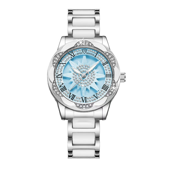 Wholesale Women's Sunflower Ceramic Quartz Watch With Alloy Strap Stainless Steel Buckle Mineral Reinforced Glass Mirror Round Dial And Spiral Crown