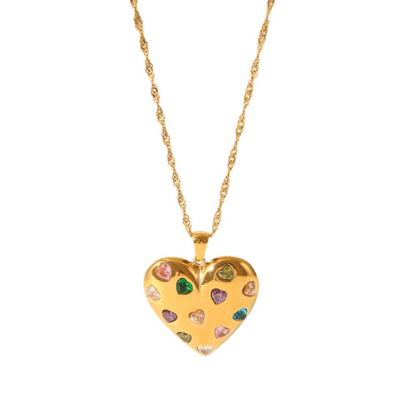 Wholesale Women's Sweet And Cool Geometric Heart Pendant Stainless Steel 18K Goldplated Necklace Earrings Jewelry Set