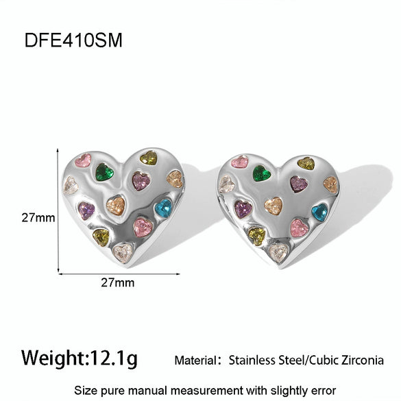 Wholesale Women's Sweet And Cool Geometric Heart Pendant Stainless Steel 18K Goldplated Necklace Earrings Jewelry Set