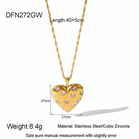 Wholesale Women's Sweet And Cool Geometric Heart Pendant Stainless Steel 18K Goldplated Necklace Earrings Jewelry Set