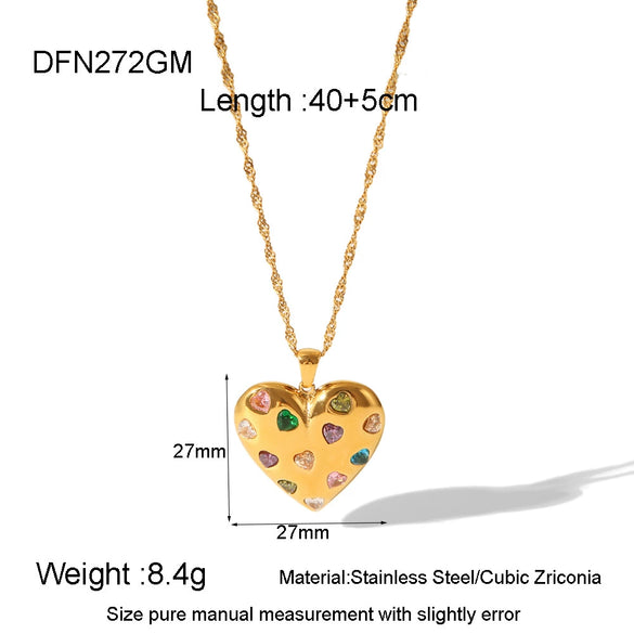 Wholesale Women's Sweet And Cool Geometric Heart Pendant Stainless Steel 18K Goldplated Necklace Earrings Jewelry Set