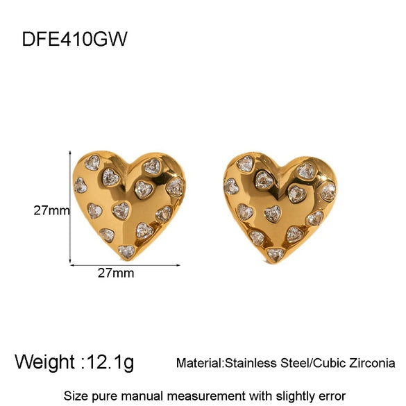Wholesale Women's Sweet And Cool Geometric Heart Pendant Stainless Steel 18K Goldplated Necklace Earrings Jewelry Set
