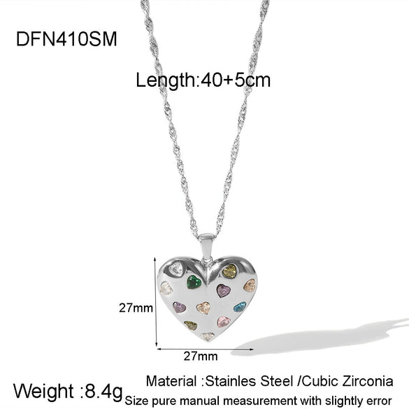 Wholesale Women's Sweet And Cool Geometric Heart Pendant Stainless Steel 18K Goldplated Necklace Earrings Jewelry Set