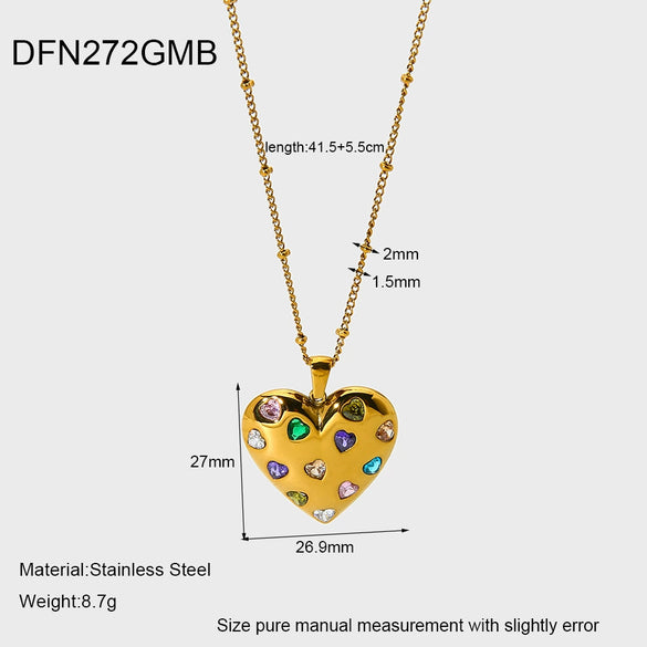 Wholesale Women's Sweet And Cool Geometric Heart Pendant Stainless Steel 18K Goldplated Necklace Earrings Jewelry Set