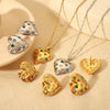 Wholesale Women's Sweet And Cool Geometric Heart Pendant Stainless Steel 18K Goldplated Necklace Earrings Jewelry Set