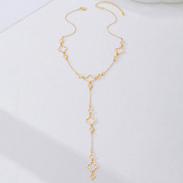 Wholesale Women's Sweet And Cool Style Alloy Electroplated Four Leaf Clover Double Layer Necklace And Earring Set