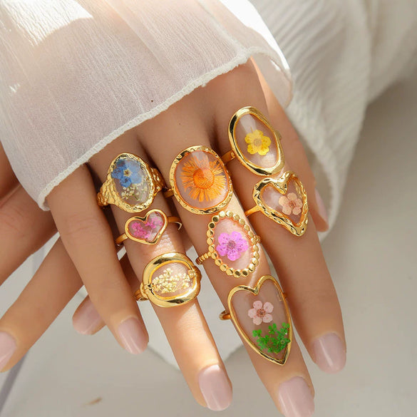 Wholesale Women's Sweet And Cool Style Electroplated Stainless Steel Flower Ring