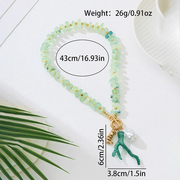 Wholesale Women's Sweet And Cool Style Flower Shape Pearl Natural Stone Alloy Zinc Alloy Electroplated Woven Shell Necklace