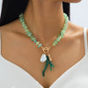Wholesale Women's Sweet And Cool Style Flower Shape Pearl Natural Stone Alloy Zinc Alloy Electroplated Woven Shell Necklace