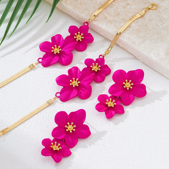 Wholesale Women's Sweet And Cool Style Geometric Flower Alloy Electroplated Jewelry Set Including Hand Jewelry And Earrings