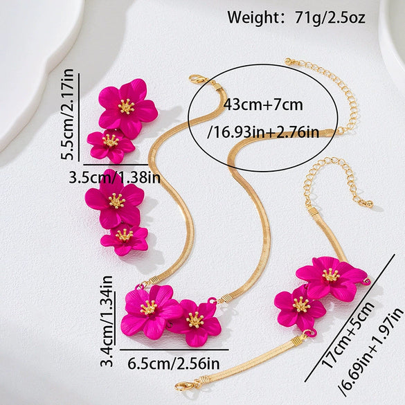Wholesale Women's Sweet And Cool Style Geometric Flower Alloy Electroplated Jewelry Set Including Hand Jewelry And Earrings