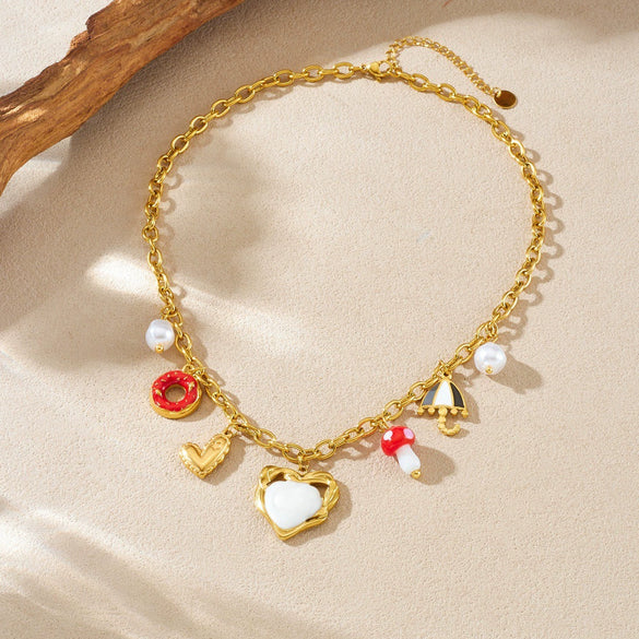 Wholesale Women's Sweet And Cool Style Heart Shape Stainless Steel Electroplated Pendant Necklace With Oshaped Chain