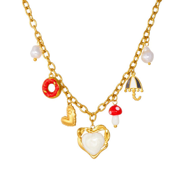 Wholesale Women's Sweet And Cool Style Heart Shape Stainless Steel Electroplated Pendant Necklace With Oshaped Chain