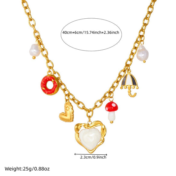 Wholesale Women's Sweet And Cool Style Heart Shape Stainless Steel Electroplated Pendant Necklace With Oshaped Chain